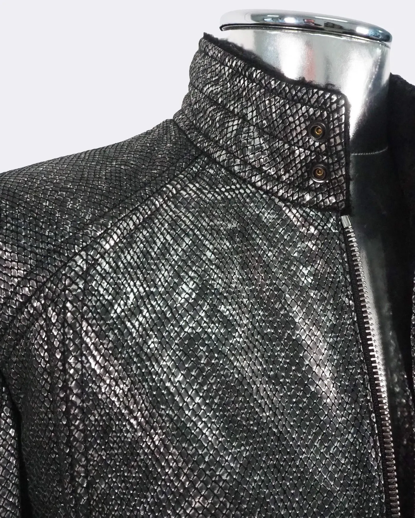 'Codes' Shearling Silver Leather Jacket