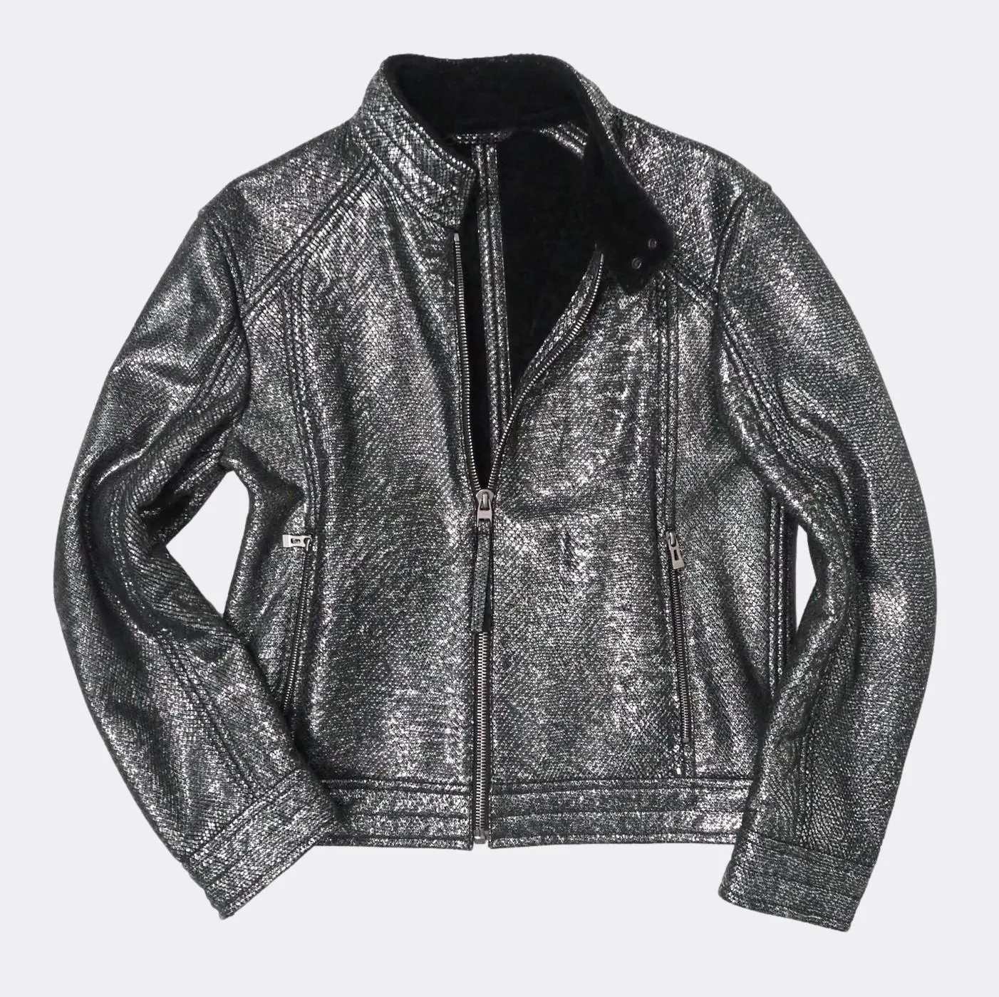 'Codes' Shearling Silver Leather Jacket