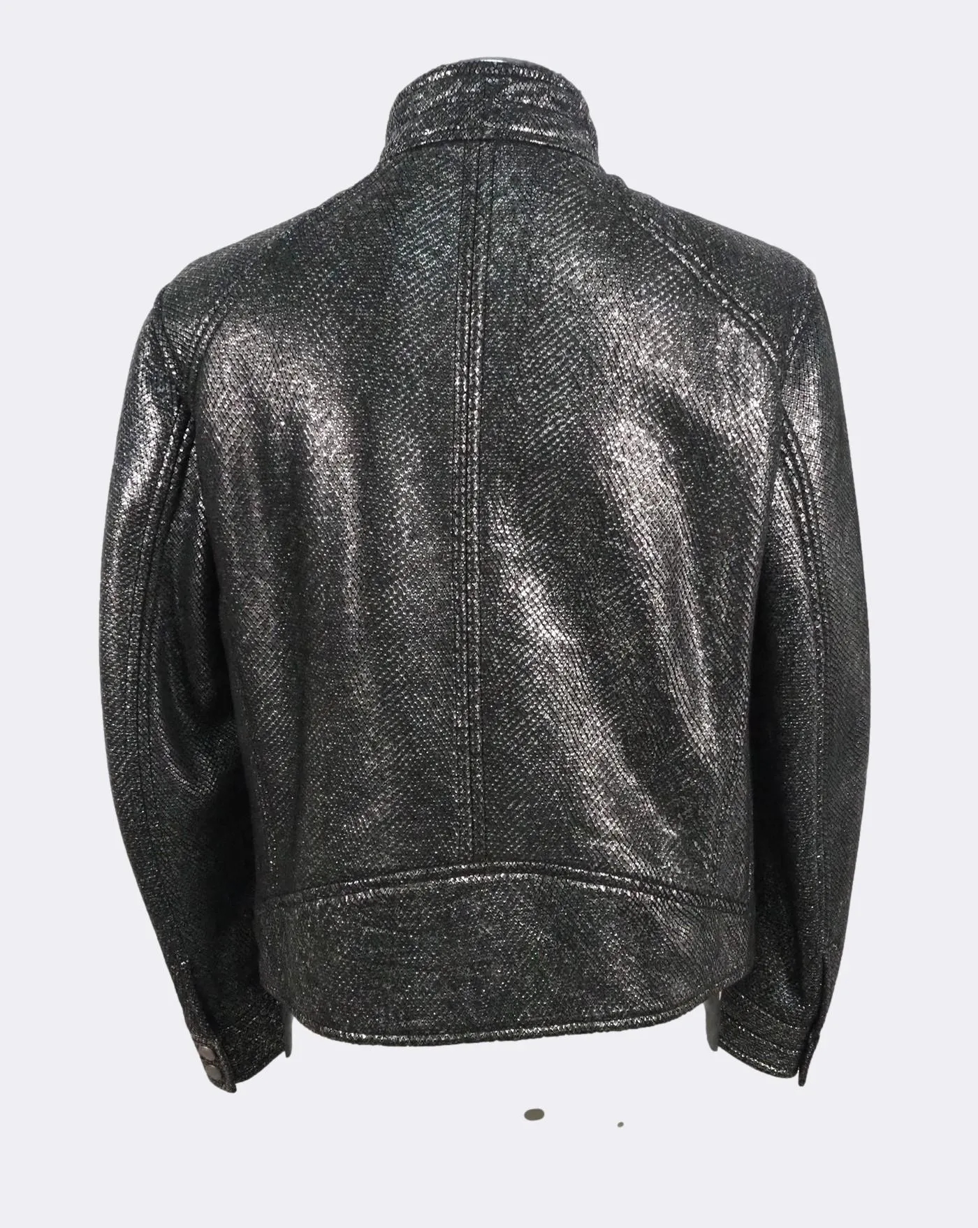 'Codes' Shearling Silver Leather Jacket