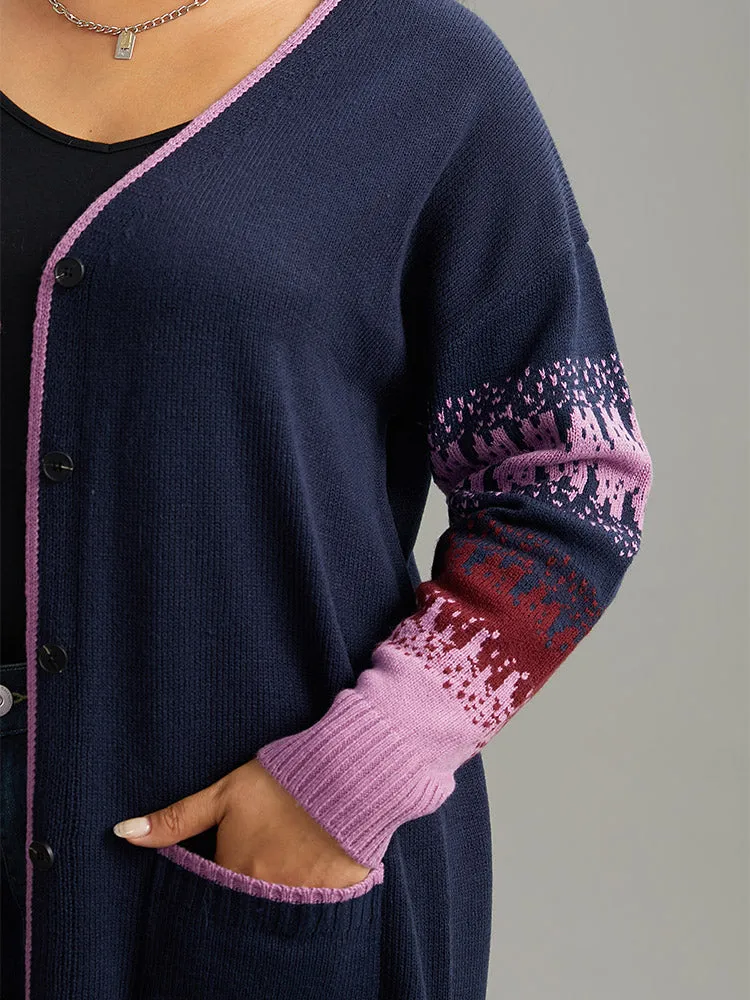 Contrast Heather Pocket Open Front Cardigan