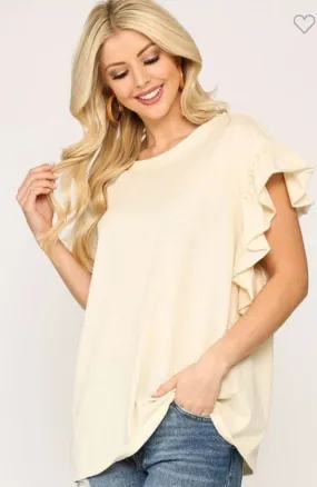 Cream Knit Flutter Sleeve Top