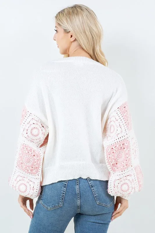 Crochet Sleeve Pullover Sweater