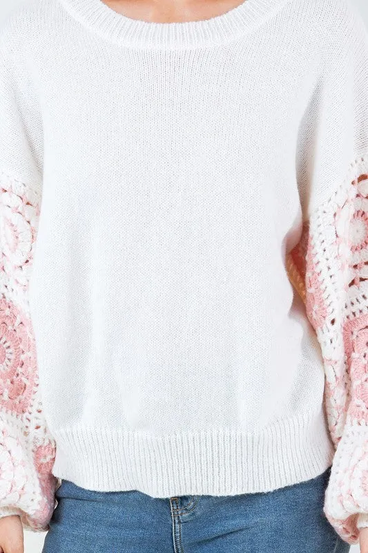 Crochet Sleeve Pullover Sweater