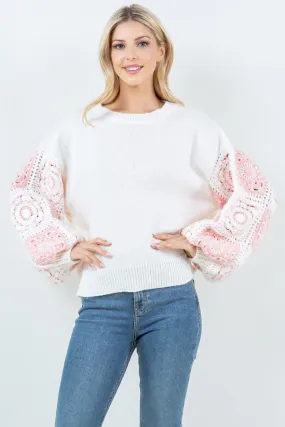Crochet Sleeve Pullover Sweater