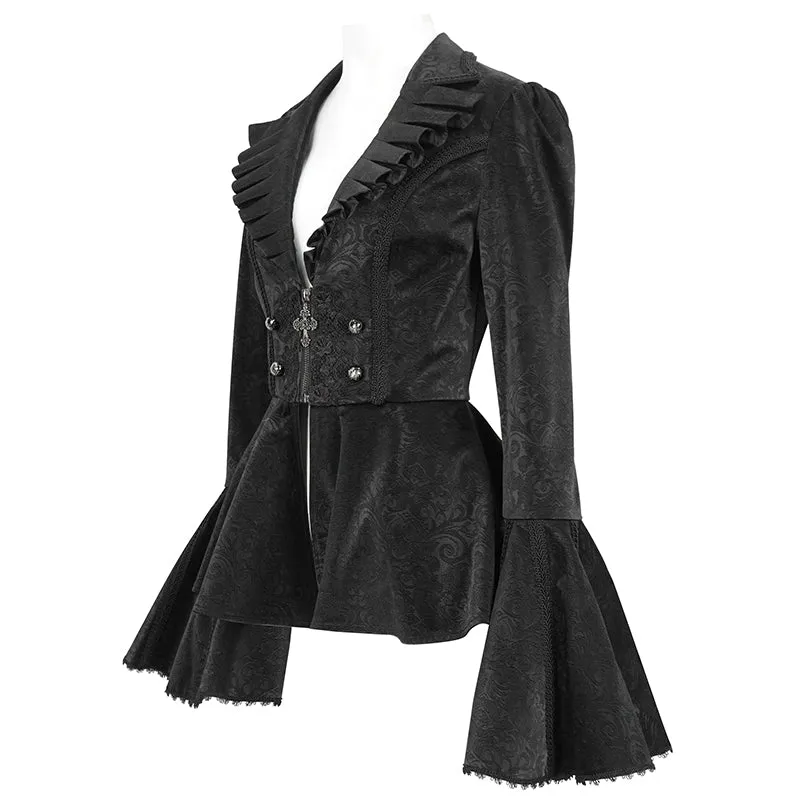 CT211 Patterned leather lace bell-sleeve jacket
