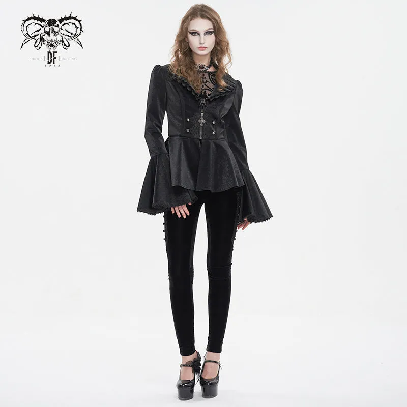 CT211 Patterned leather lace bell-sleeve jacket