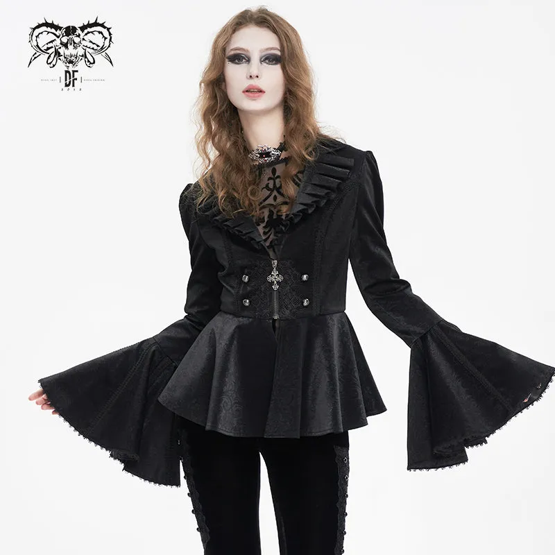 CT211 Patterned leather lace bell-sleeve jacket