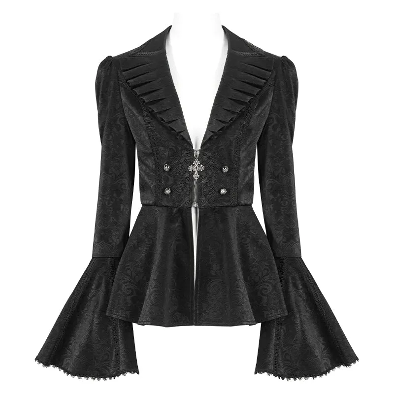 CT211 Patterned leather lace bell-sleeve jacket