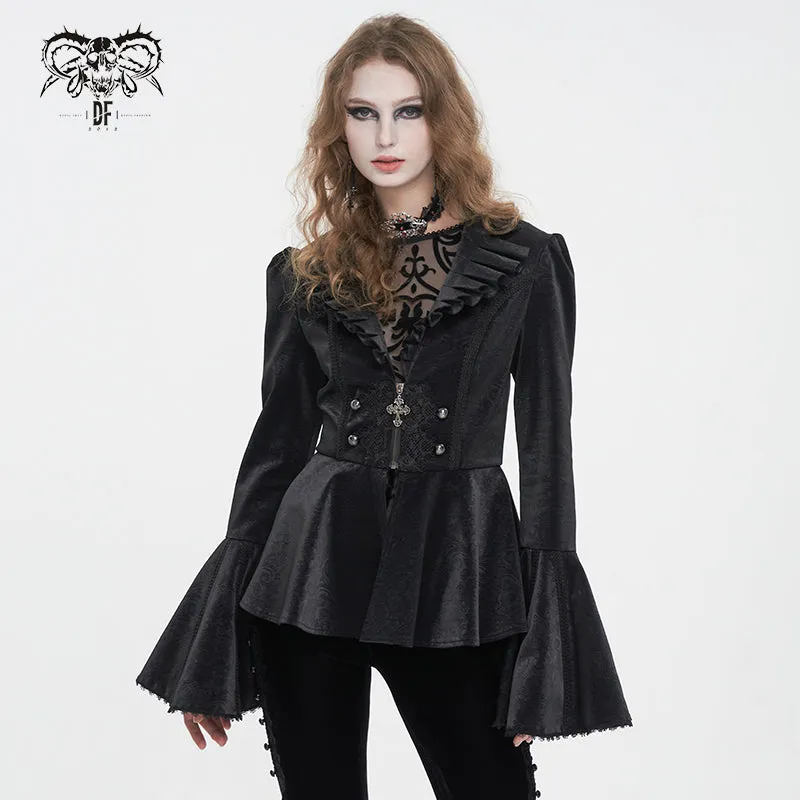 CT211 Patterned leather lace bell-sleeve jacket