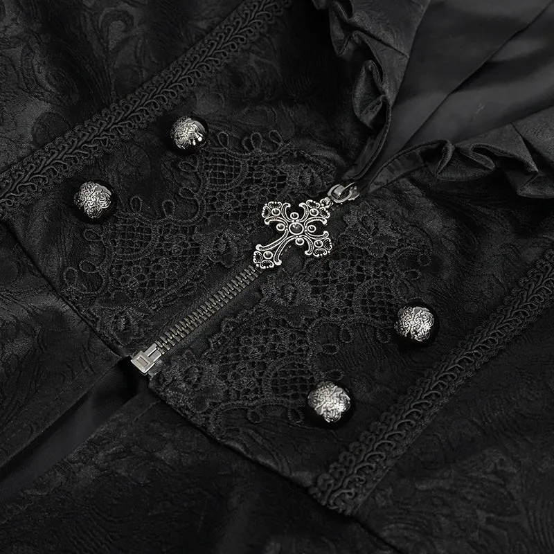 CT211 Patterned leather lace bell-sleeve jacket