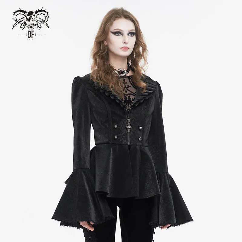 CT211 Patterned leather lace bell-sleeve jacket
