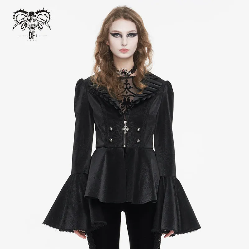 CT211 Patterned leather lace bell-sleeve jacket