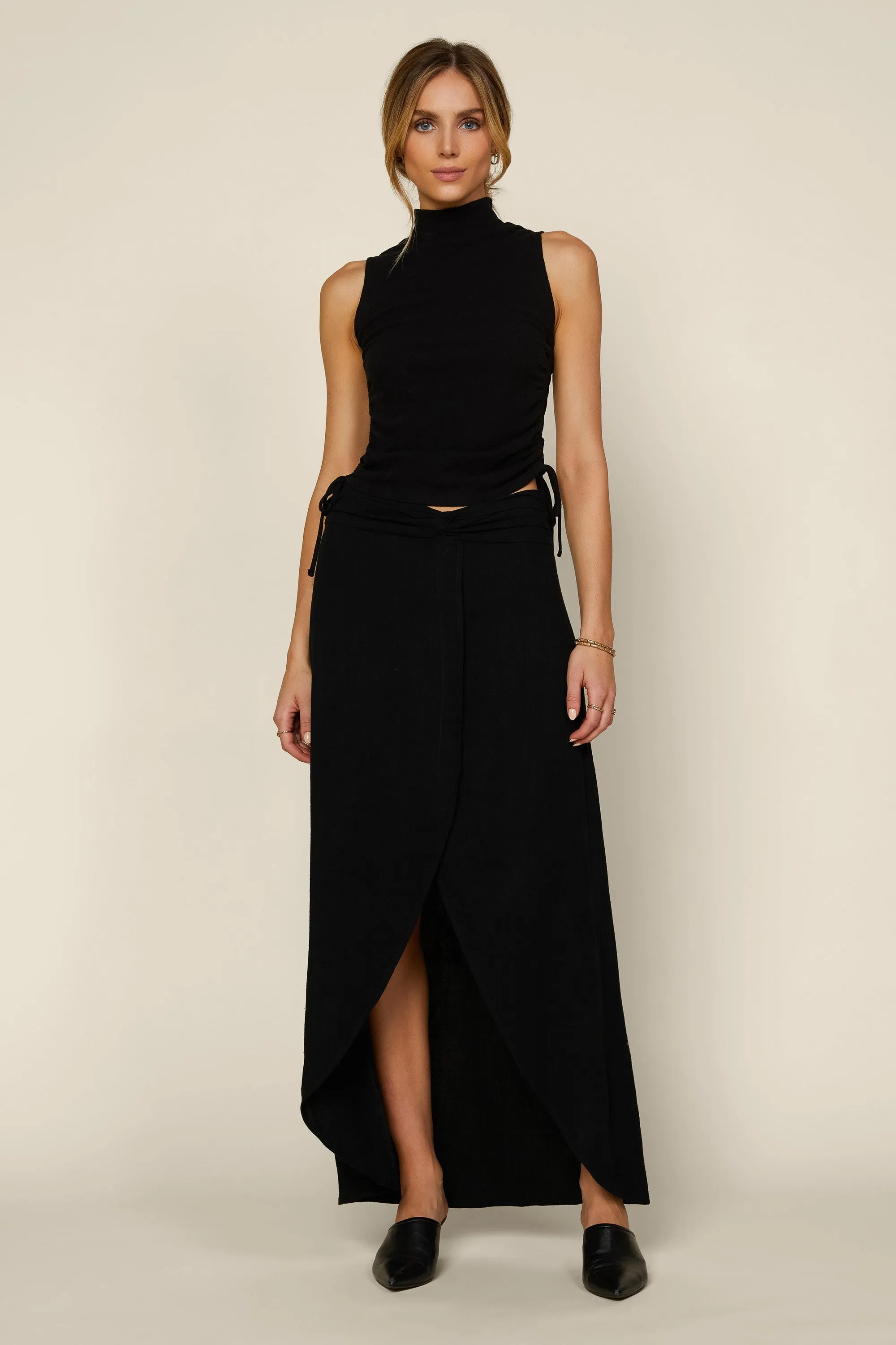 Curved Hem Black Maxi Skirt