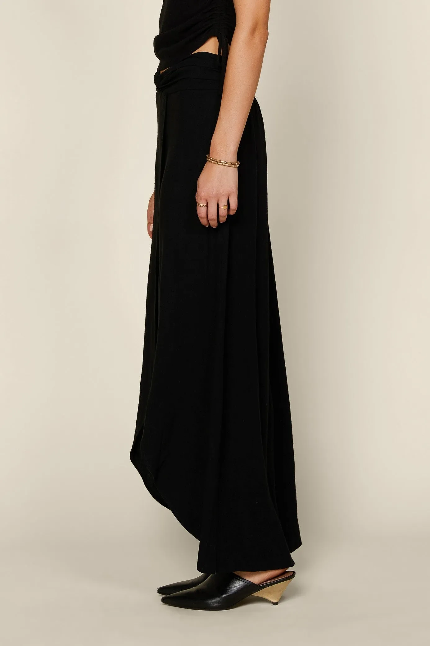 Curved Hem Black Maxi Skirt