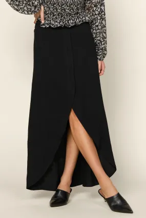 Curved Hem Black Maxi Skirt