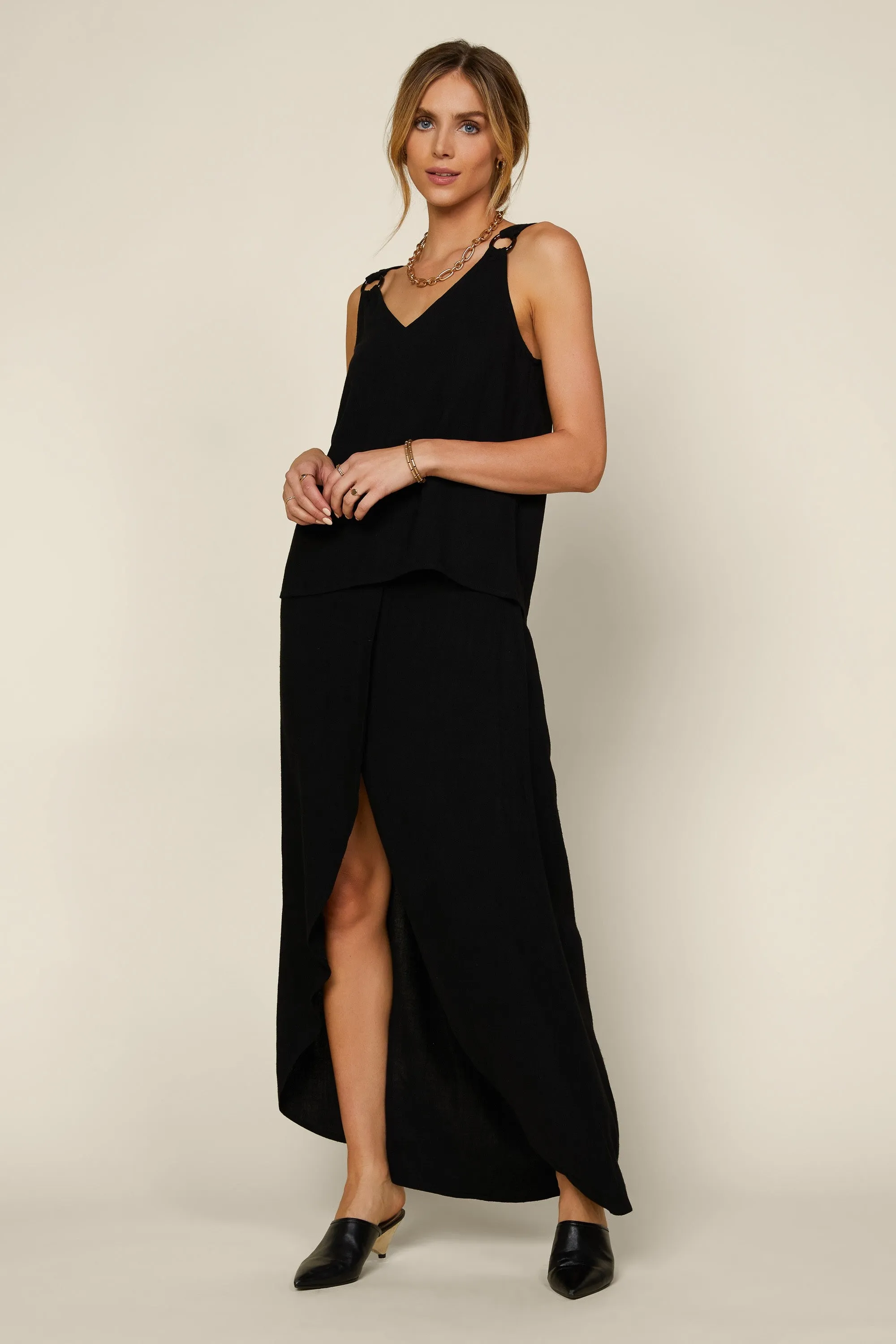 Curved Hem Black Maxi Skirt