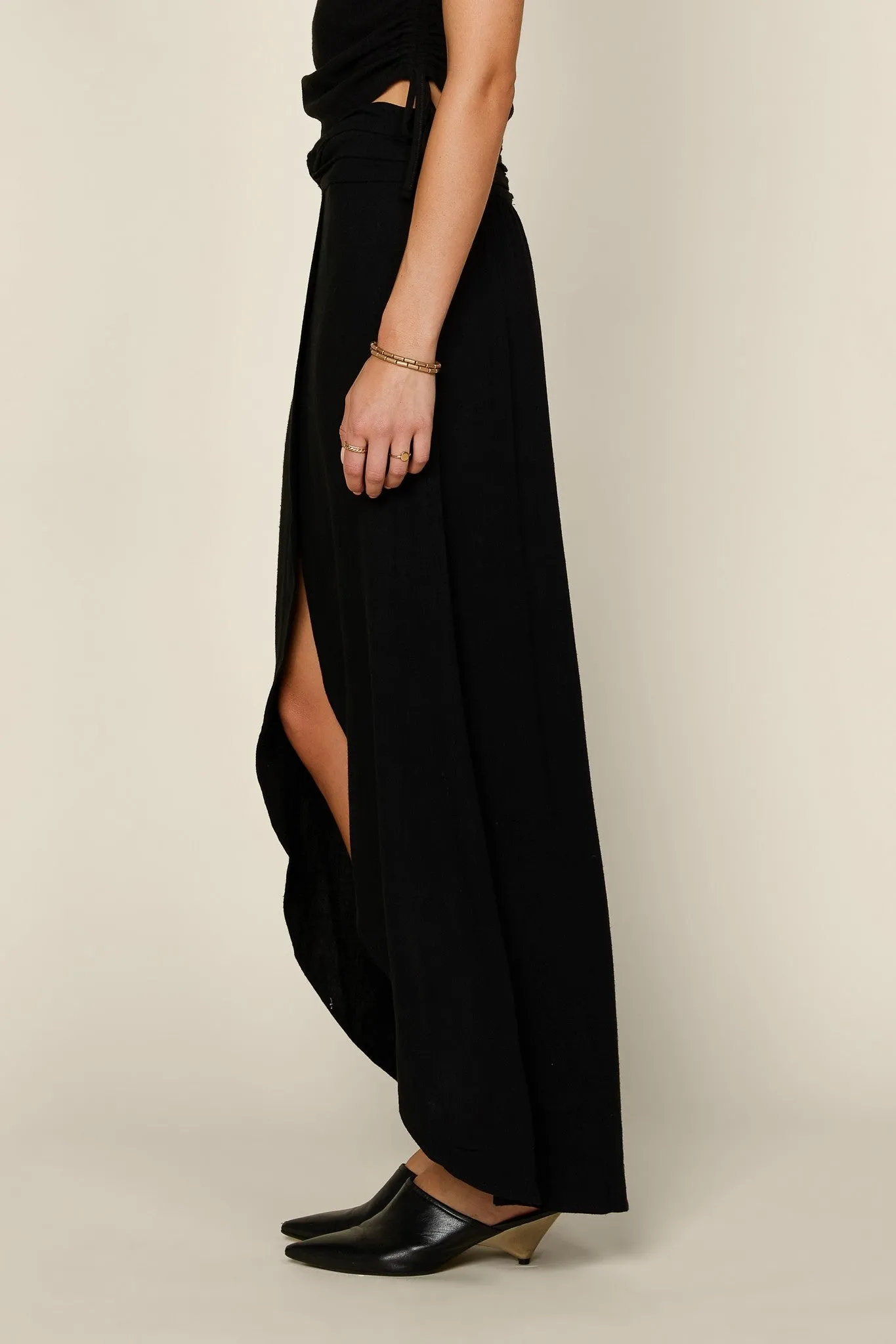 Curved Hem Black Maxi Skirt