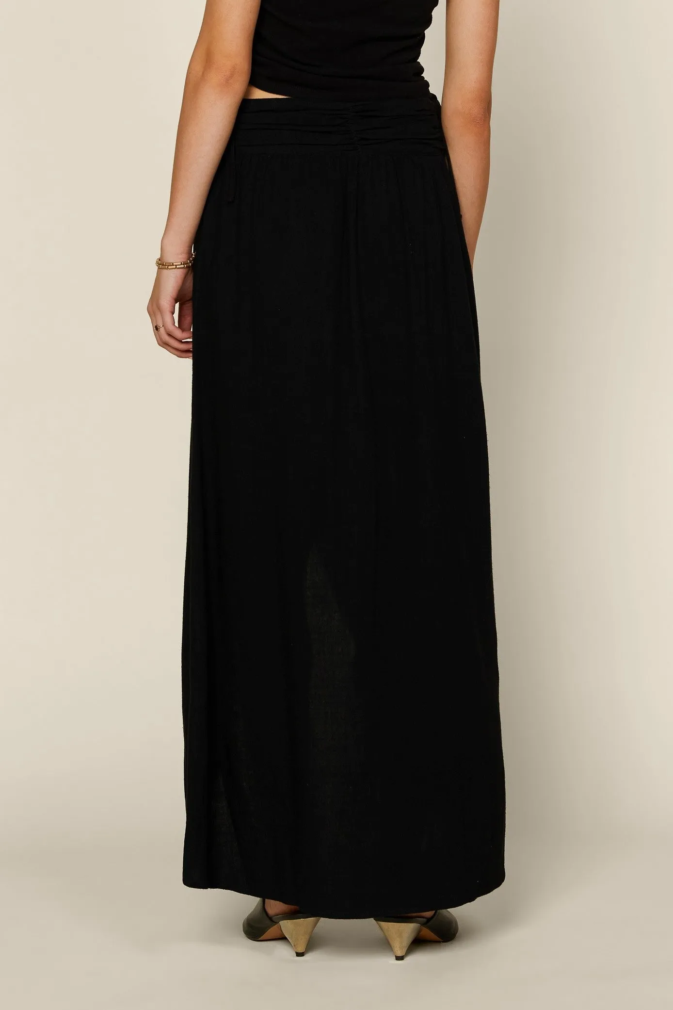 Curved Hem Black Maxi Skirt
