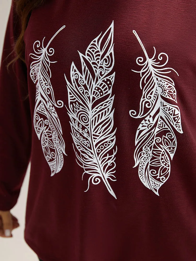 Feather Print Round Neck T-shirt