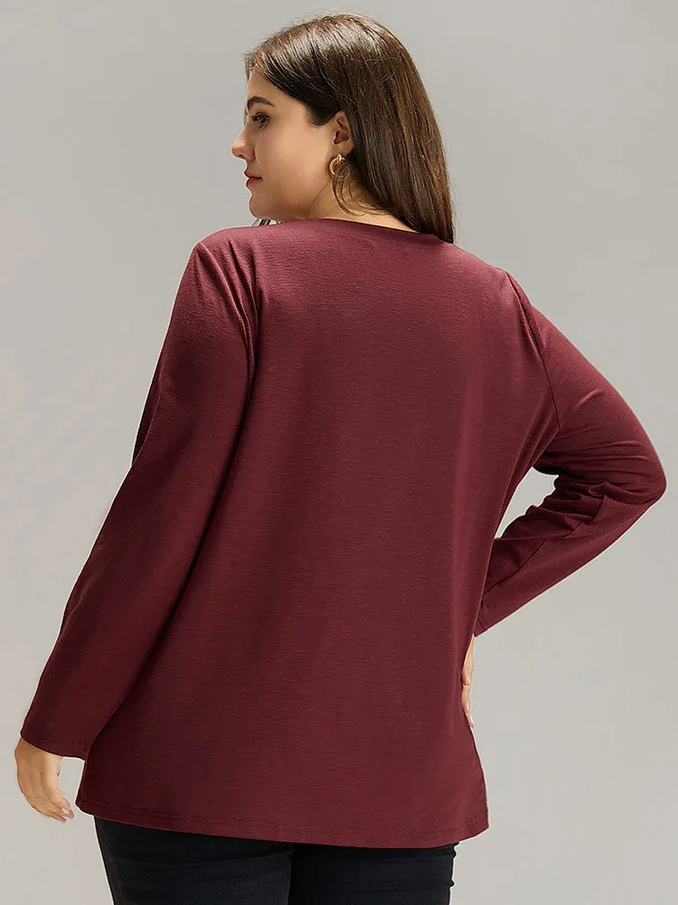 Feather Print Round Neck T-shirt