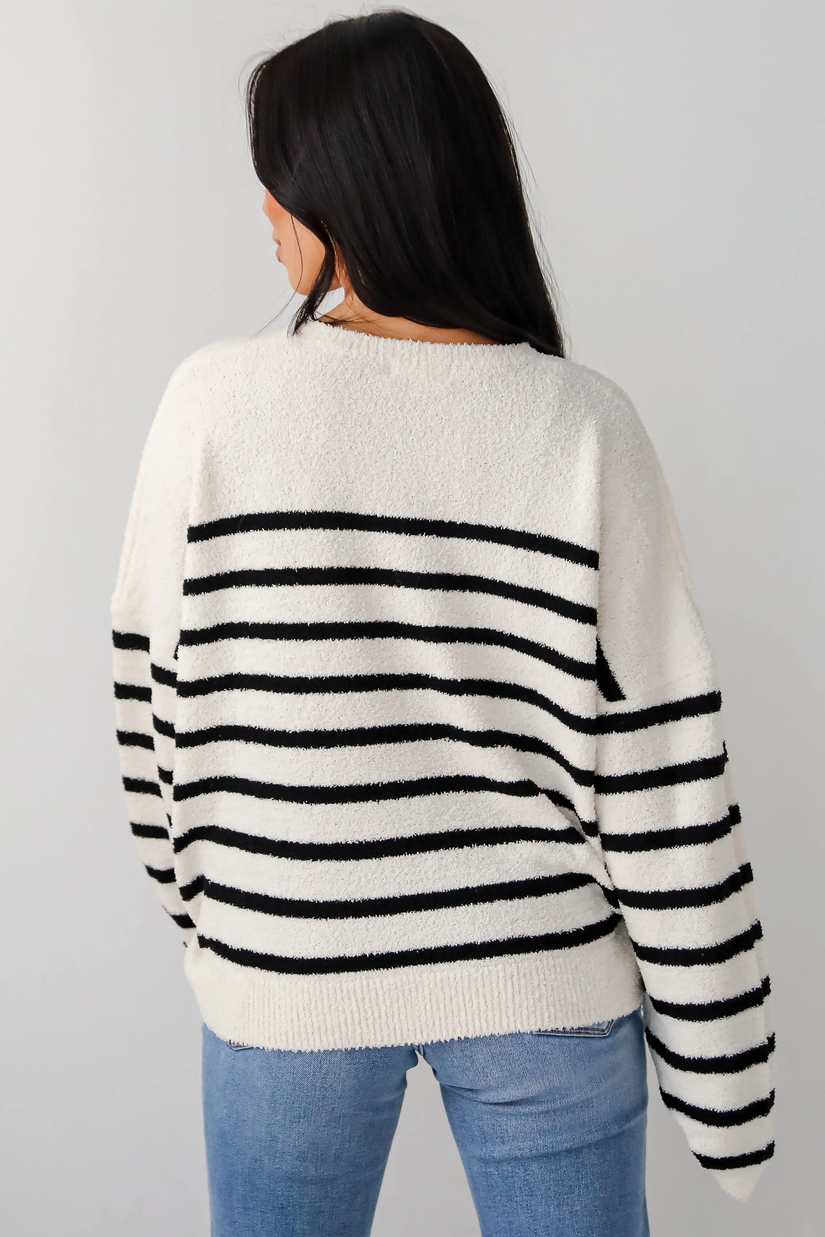 FINAL SALE - Delightful Weather Cream Striped Fuzzy Knit Sweater