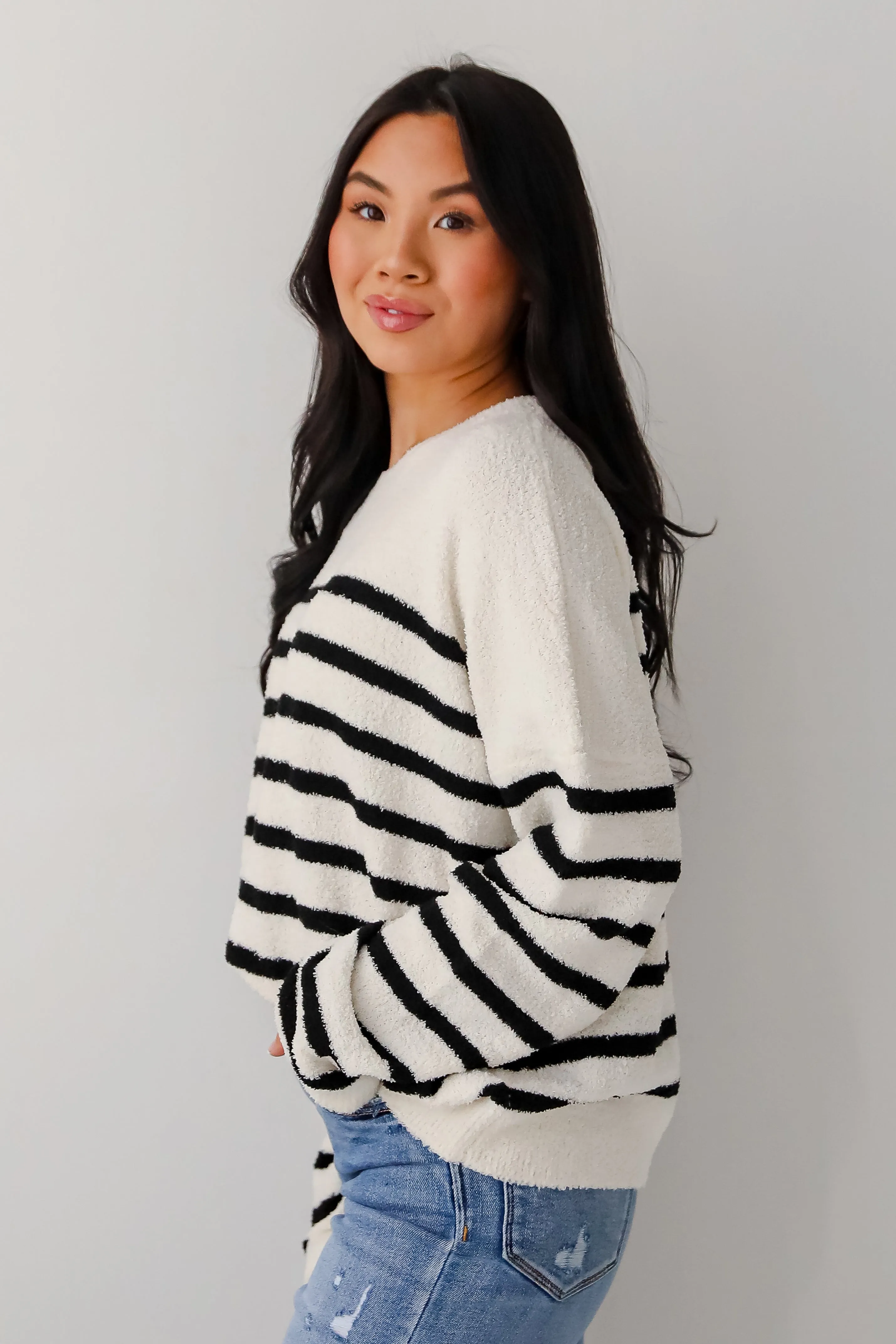 FINAL SALE - Delightful Weather Cream Striped Fuzzy Knit Sweater