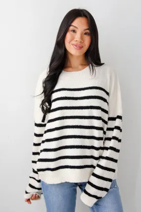FINAL SALE - Delightful Weather Cream Striped Fuzzy Knit Sweater