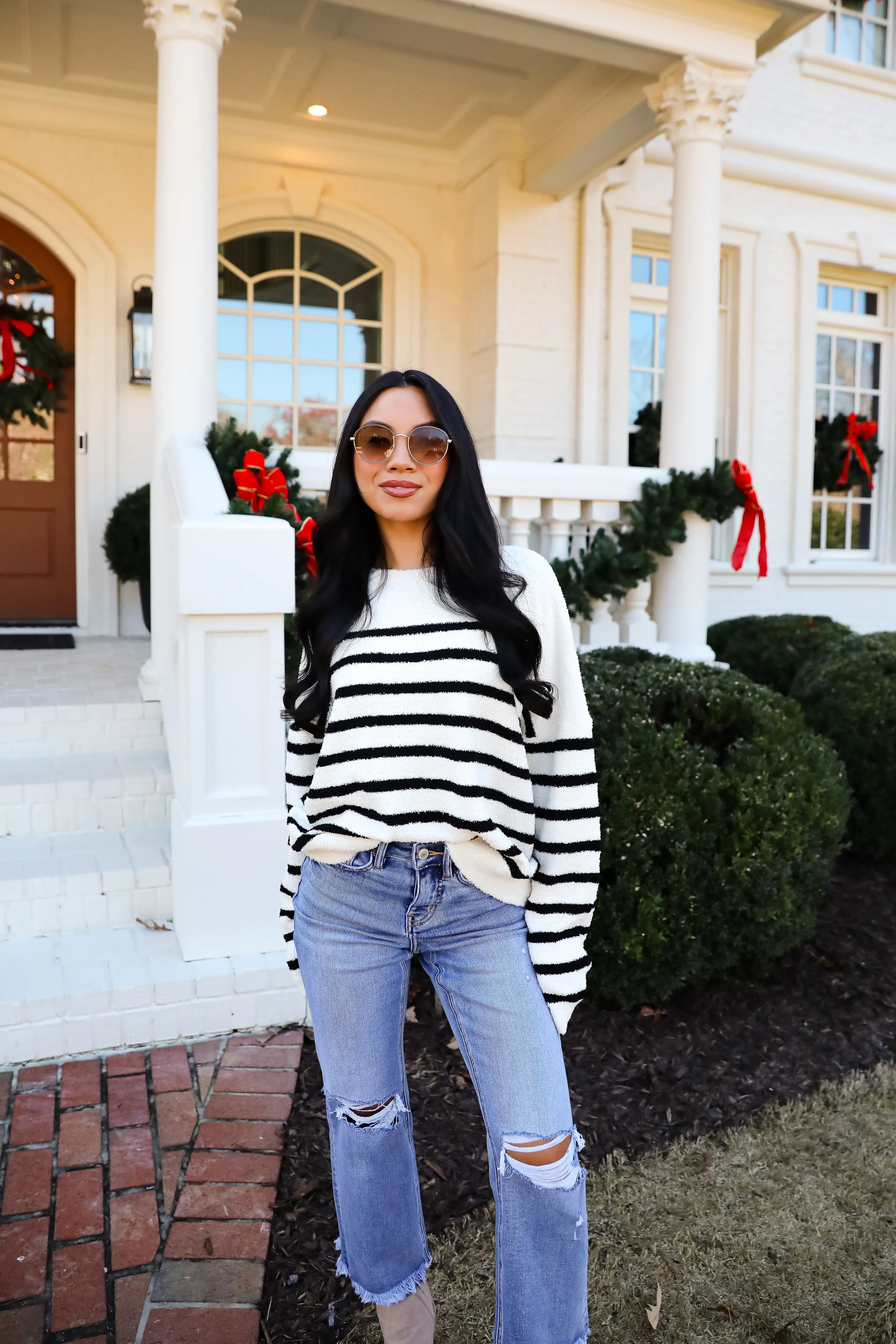 FINAL SALE - Delightful Weather Cream Striped Fuzzy Knit Sweater