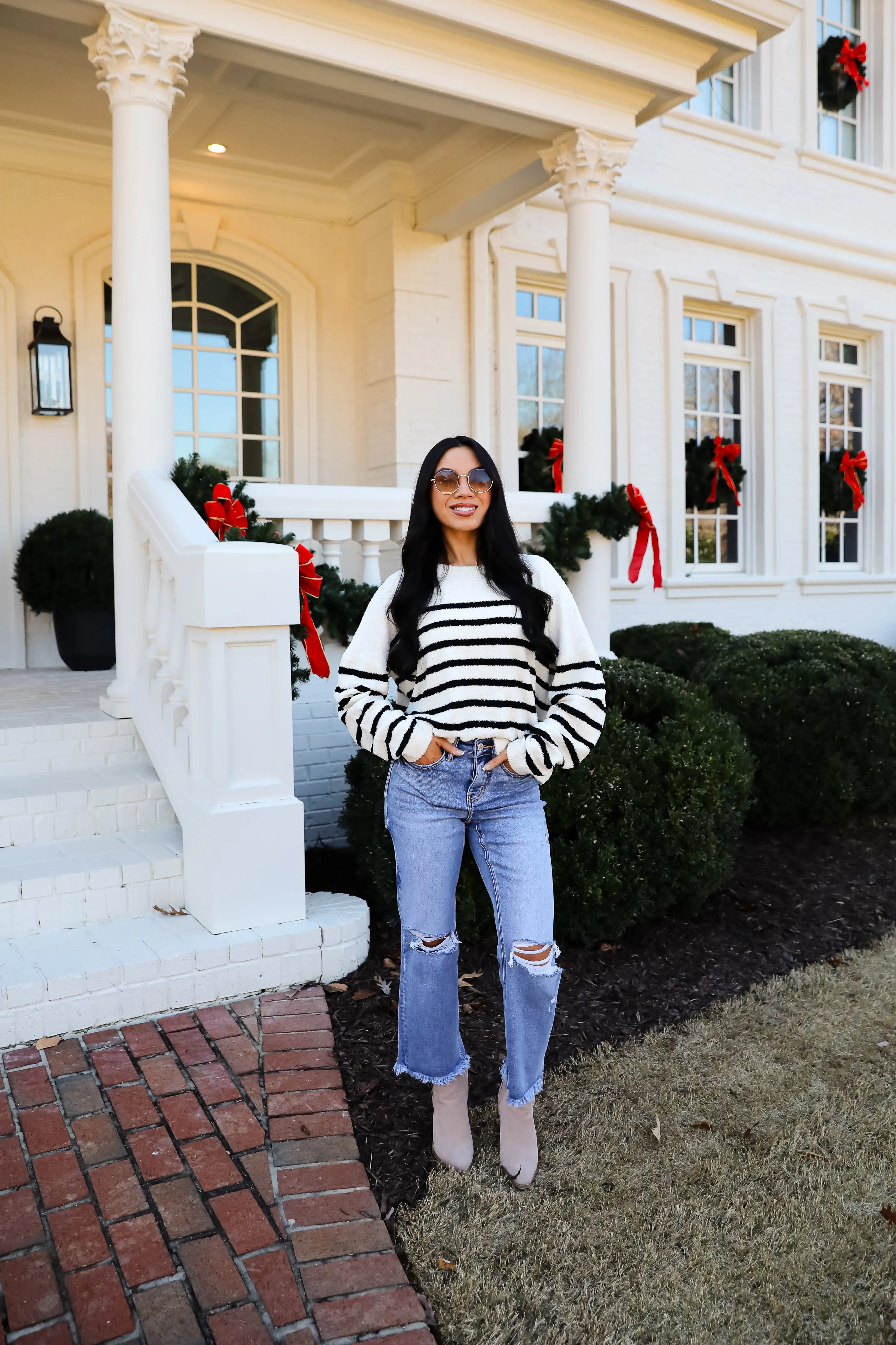 FINAL SALE - Delightful Weather Cream Striped Fuzzy Knit Sweater