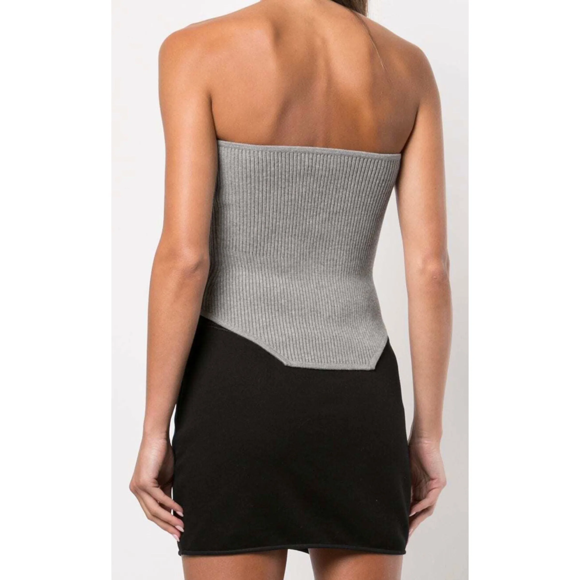 FLEUR DU MAL
Ribbed-Knit Strapless Corset Top Gray Size M