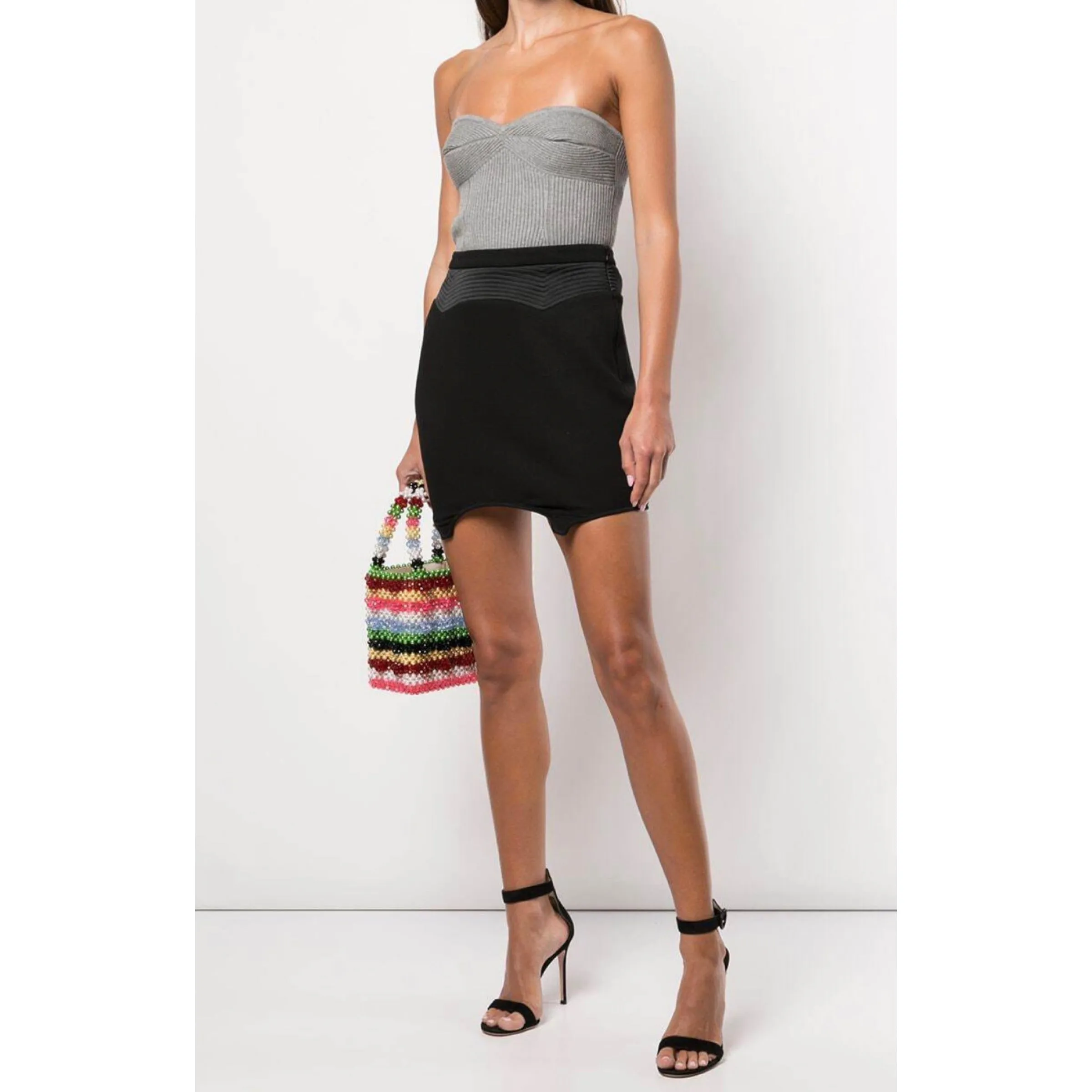 FLEUR DU MAL
Ribbed-Knit Strapless Corset Top Gray Size M