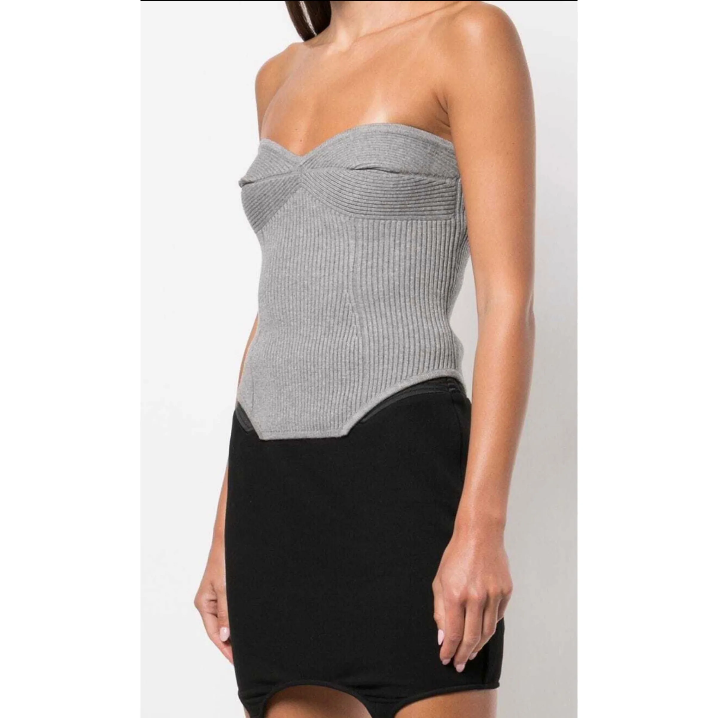 FLEUR DU MAL
Ribbed-Knit Strapless Corset Top Gray Size M