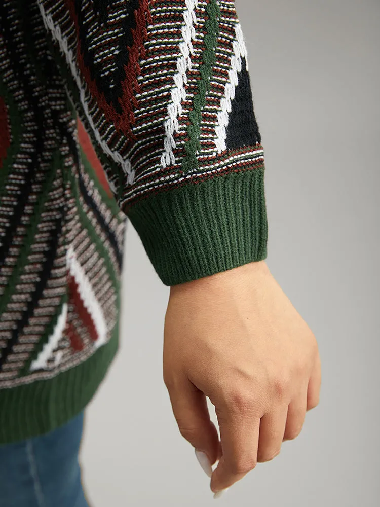 Geometric Contrast Open Front Cardigan