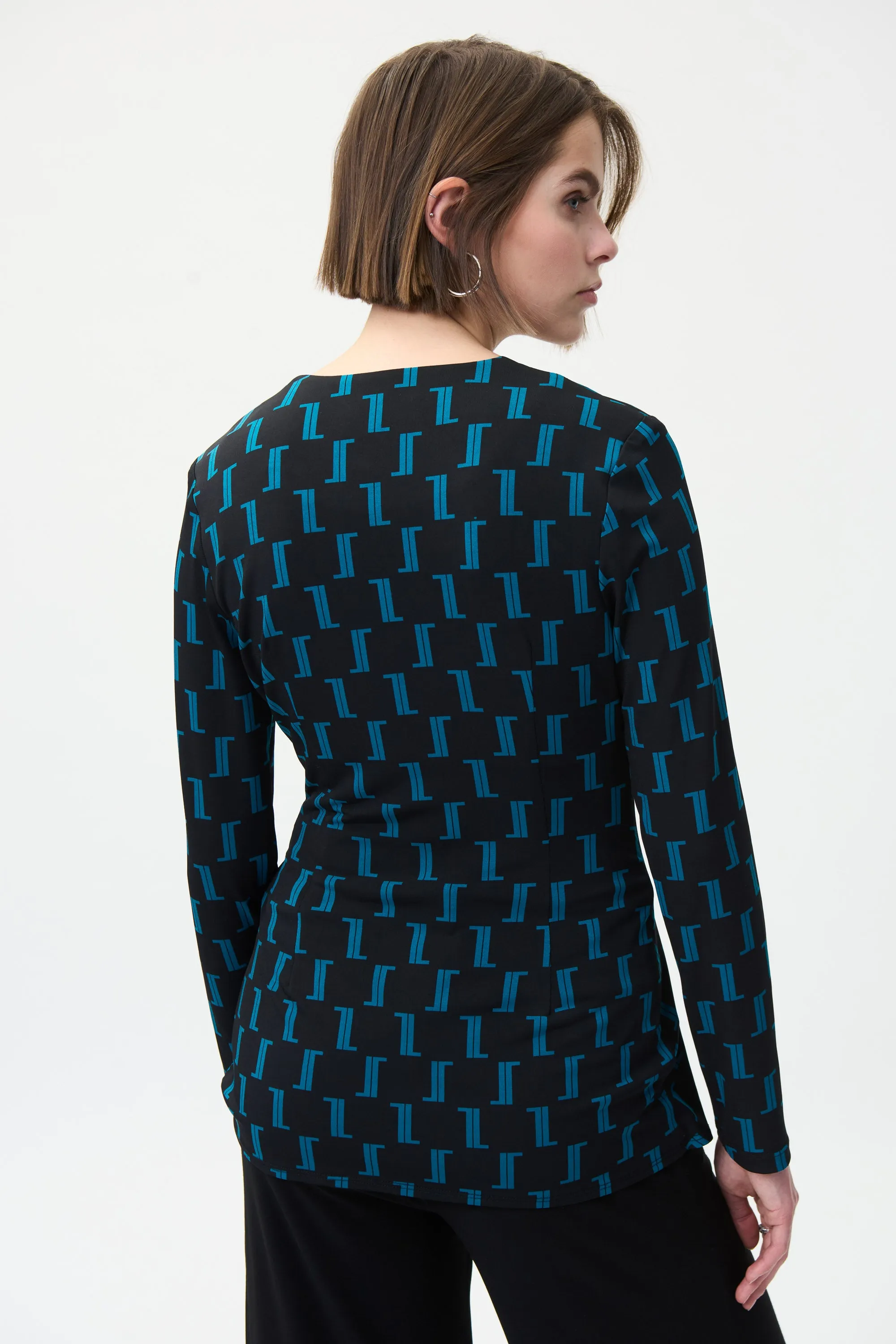 Geometric Print Silky Knit Wrap Top