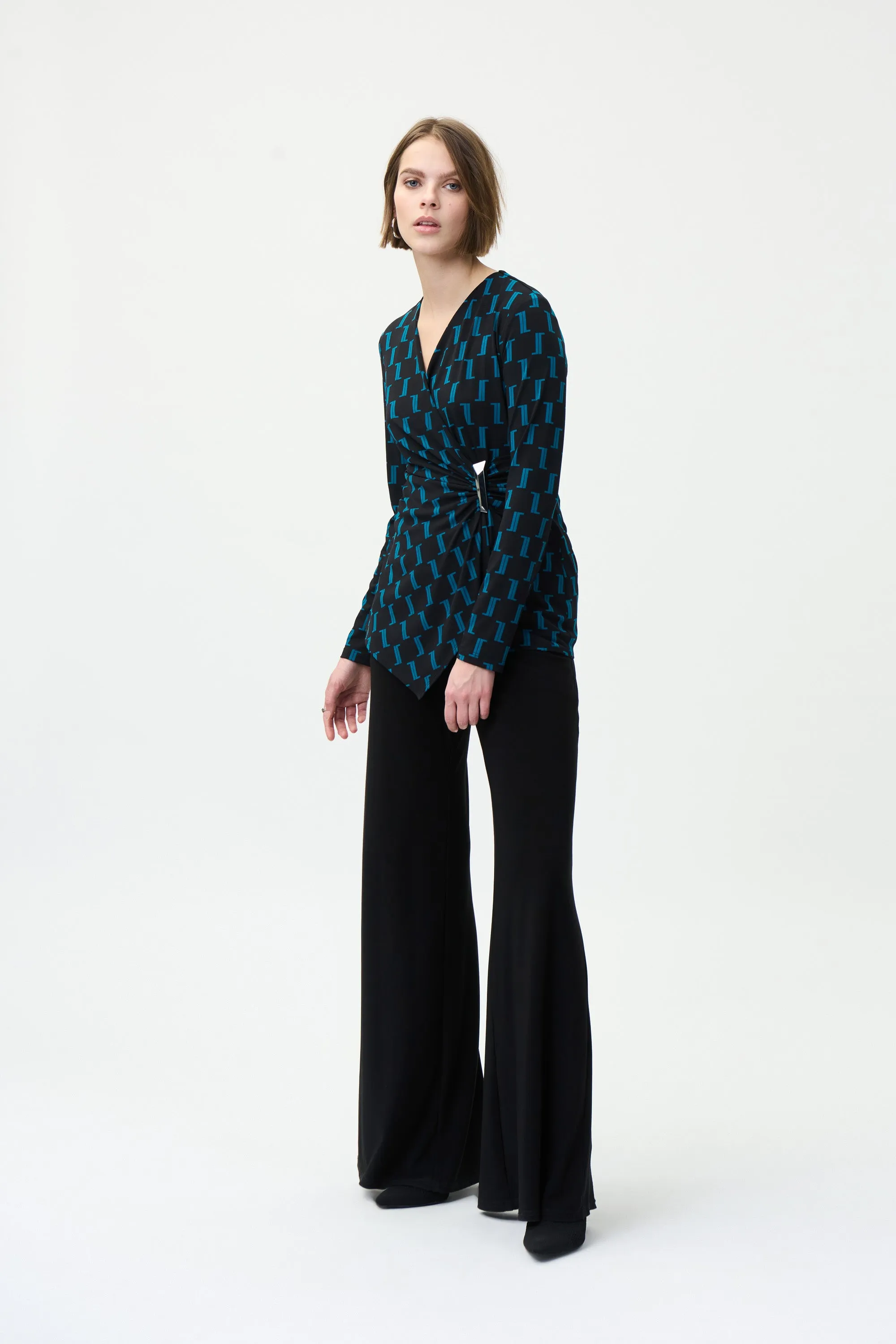 Geometric Print Silky Knit Wrap Top