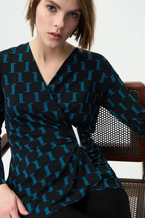 Geometric Print Silky Knit Wrap Top