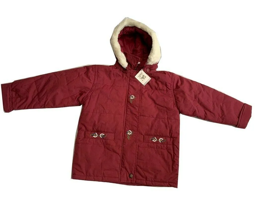 Girls Burgundy padded jacket with furry trim Jacket