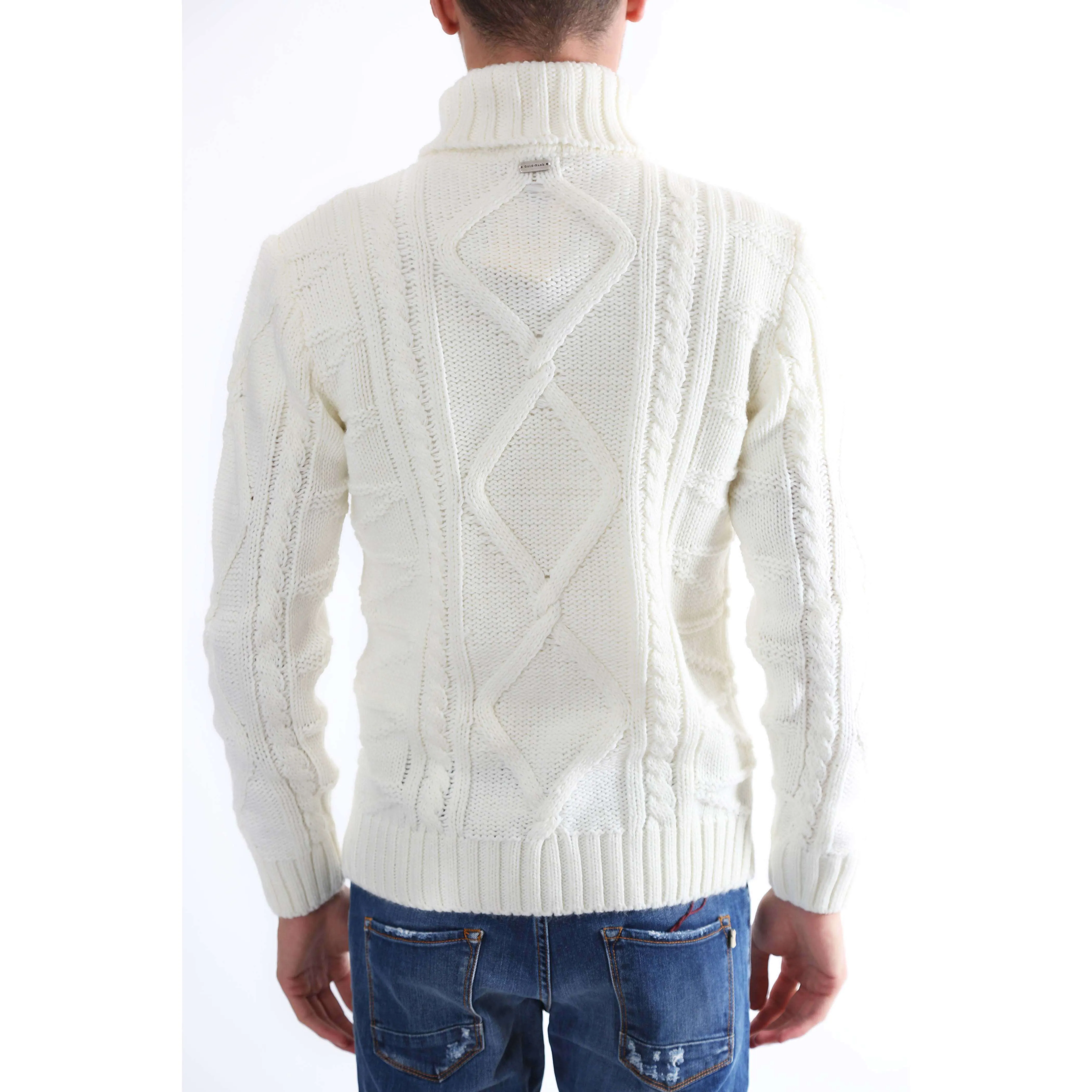 Gold Rush Uomo Maglia Pullover Intrecciato High Neck White