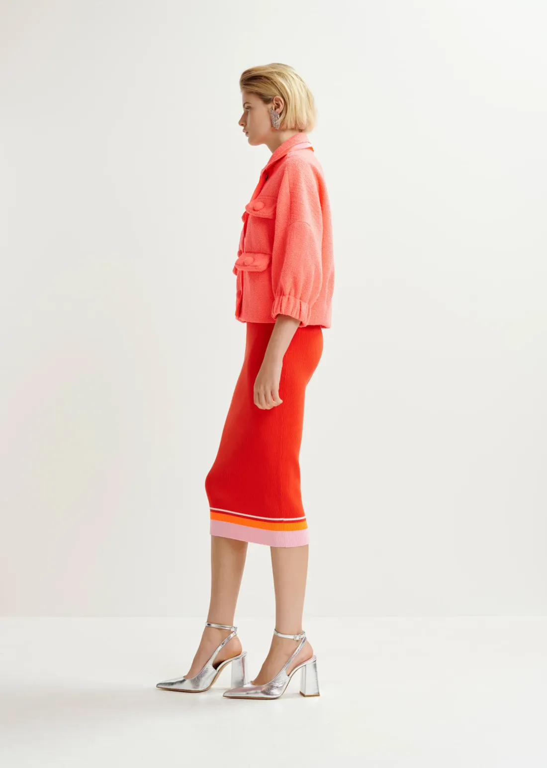 Hecks oversized jacket with 3/4 length voluminous sleeves - coral