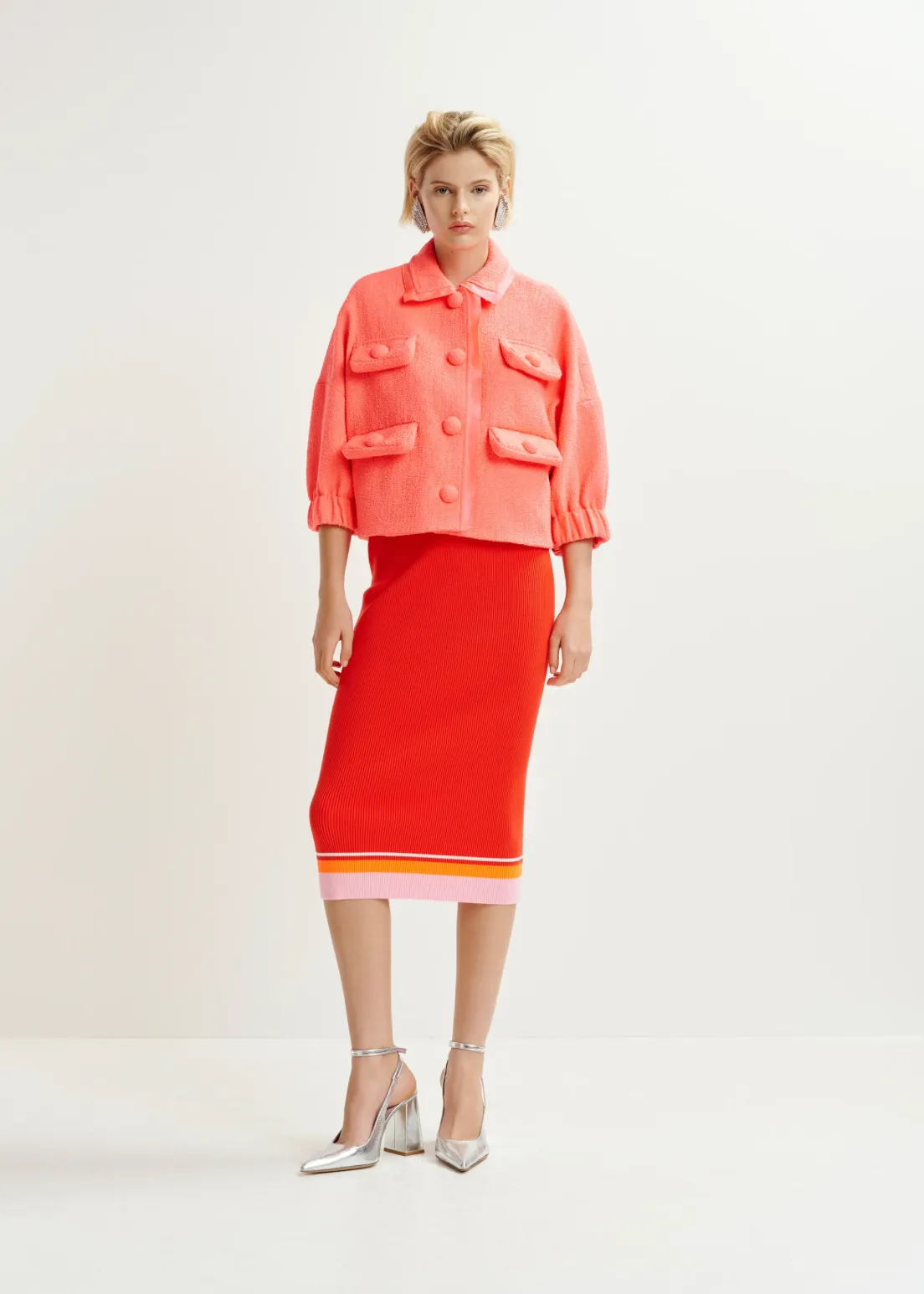 Hecks oversized jacket with 3/4 length voluminous sleeves - coral
