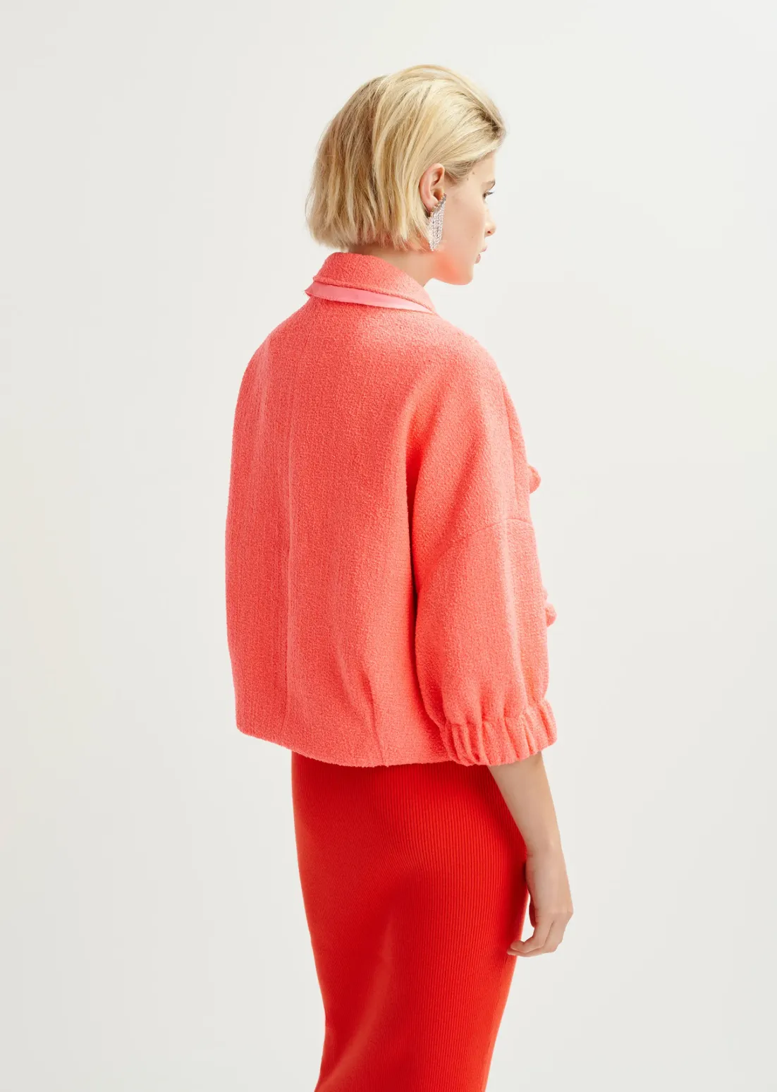 Hecks oversized jacket with 3/4 length voluminous sleeves - coral