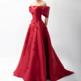 HELEN Luxury Off Shoulder 3D Flowers Evening Dress