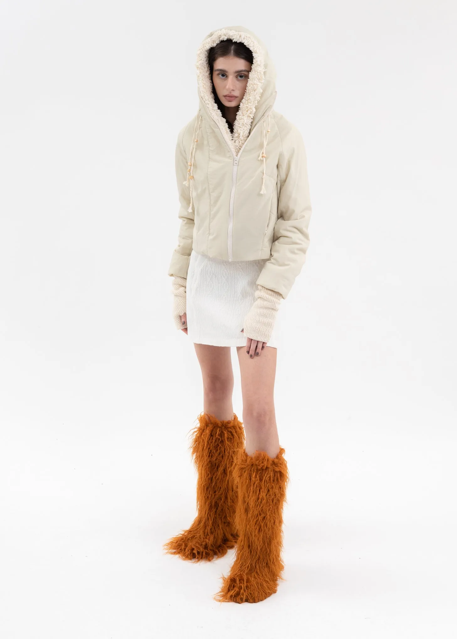 IVORY PADDED SHEARLING JACKET