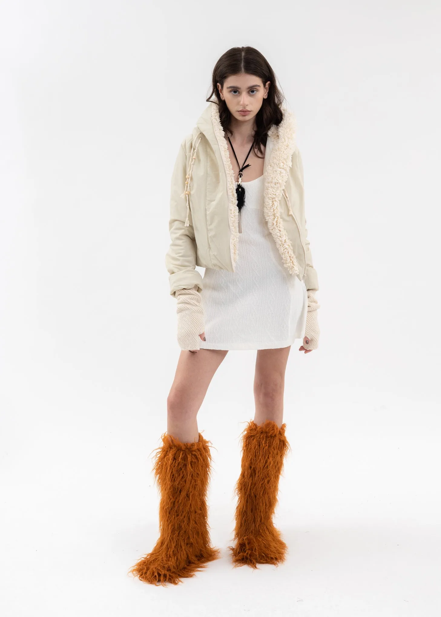 IVORY PADDED SHEARLING JACKET