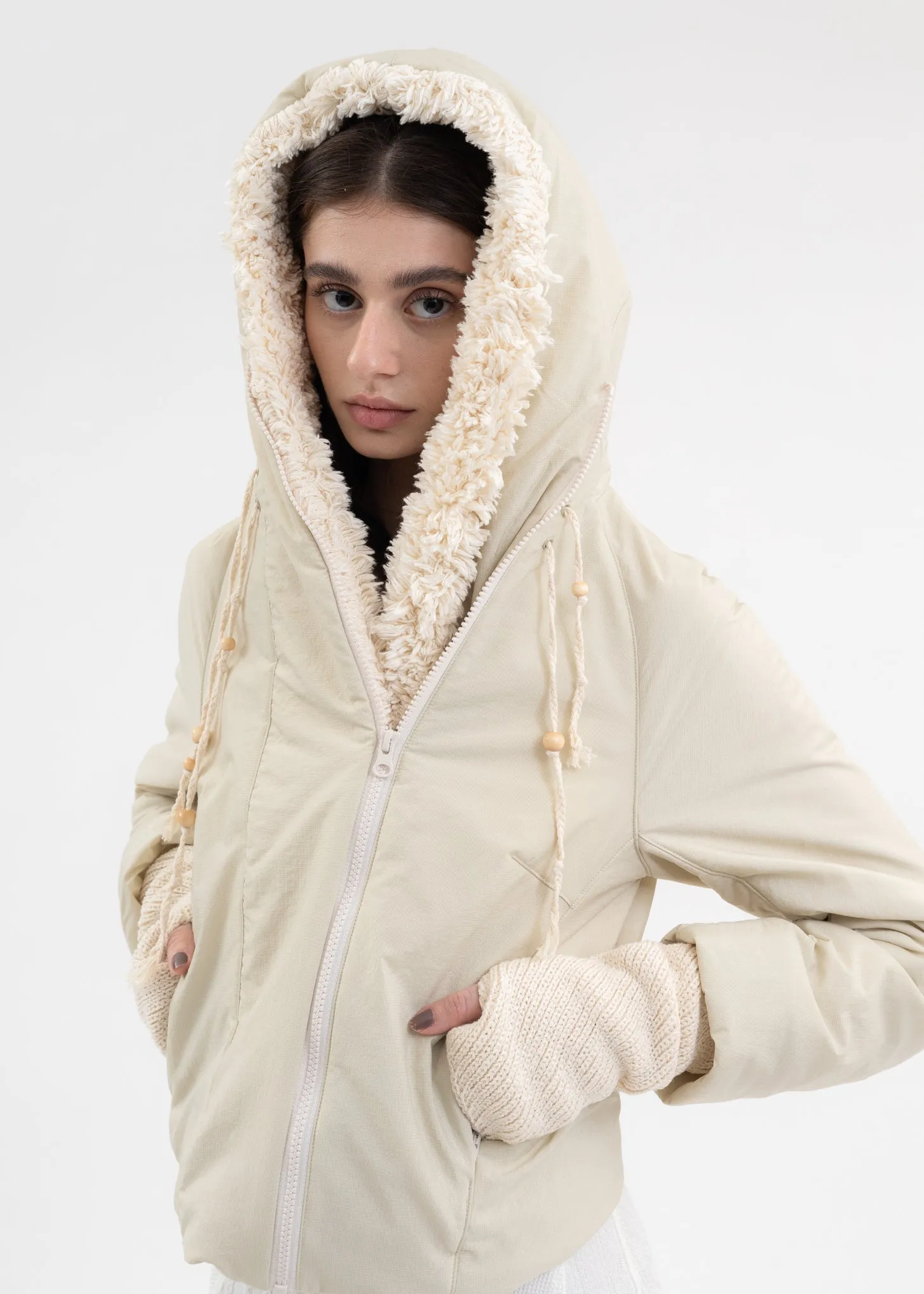 IVORY PADDED SHEARLING JACKET