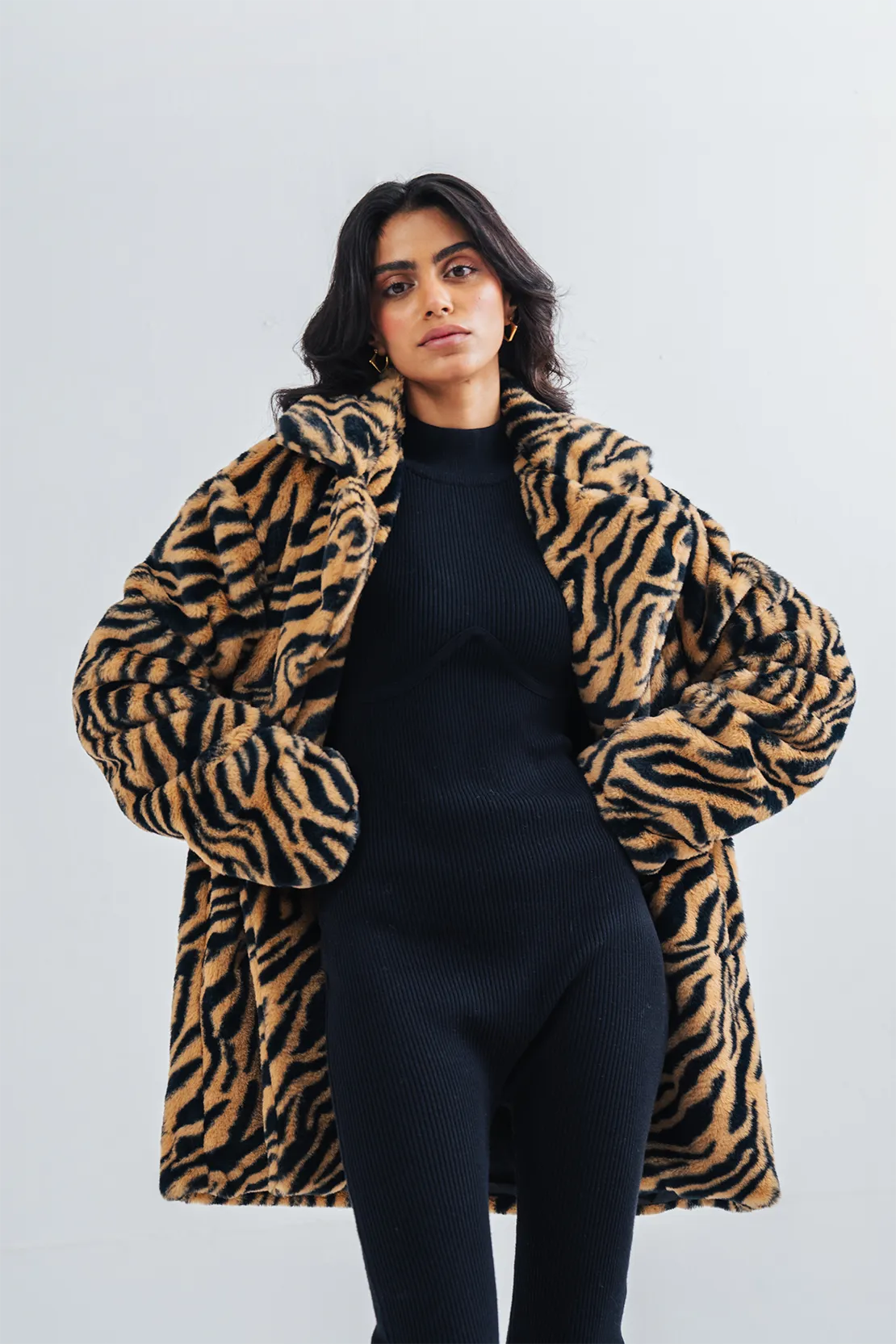 Ladies Tiger Print Long Coat