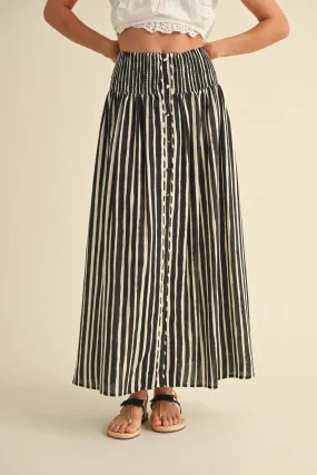 Lauren Striped Maxi Skirt - Black