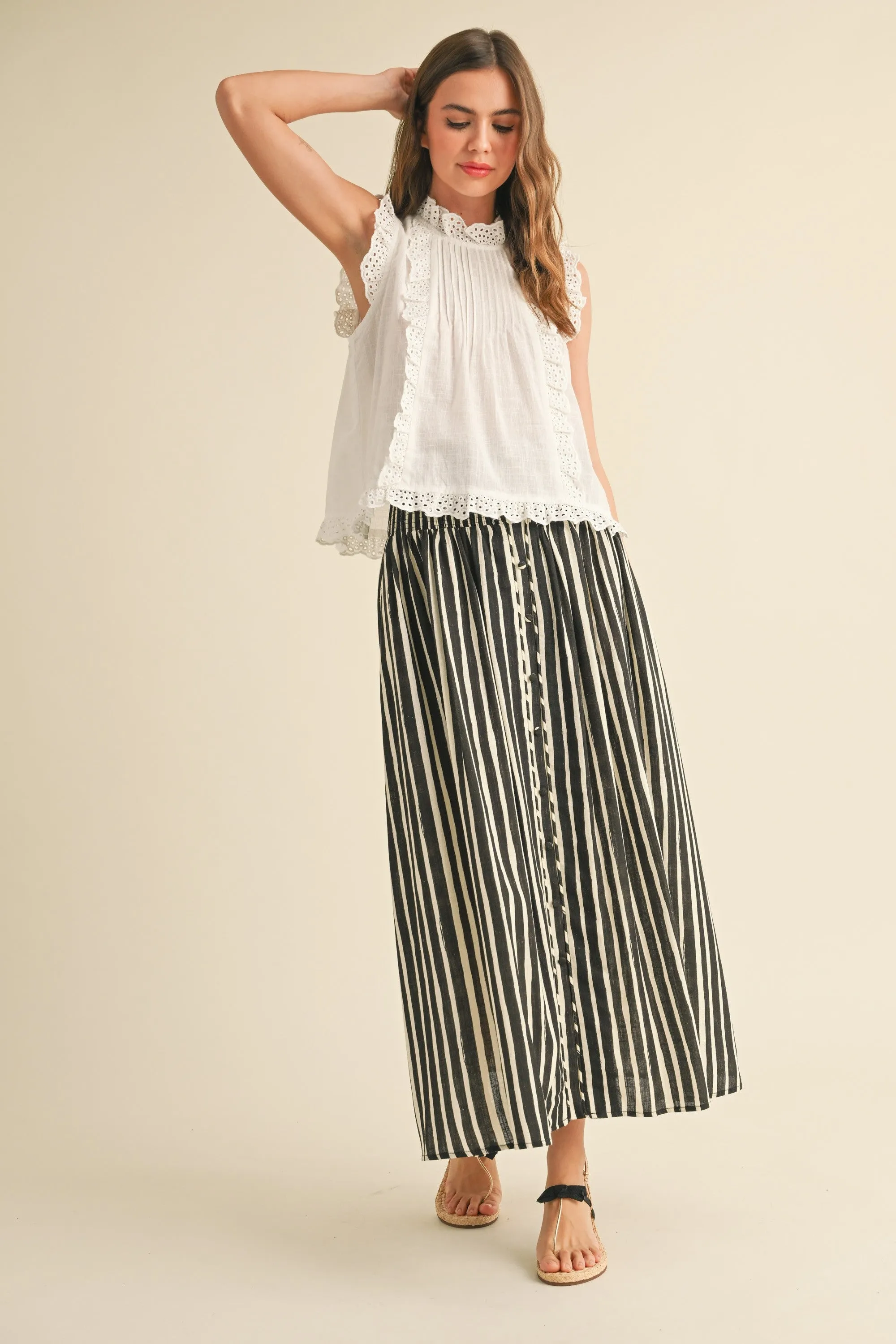 Lauren Striped Maxi Skirt - Black