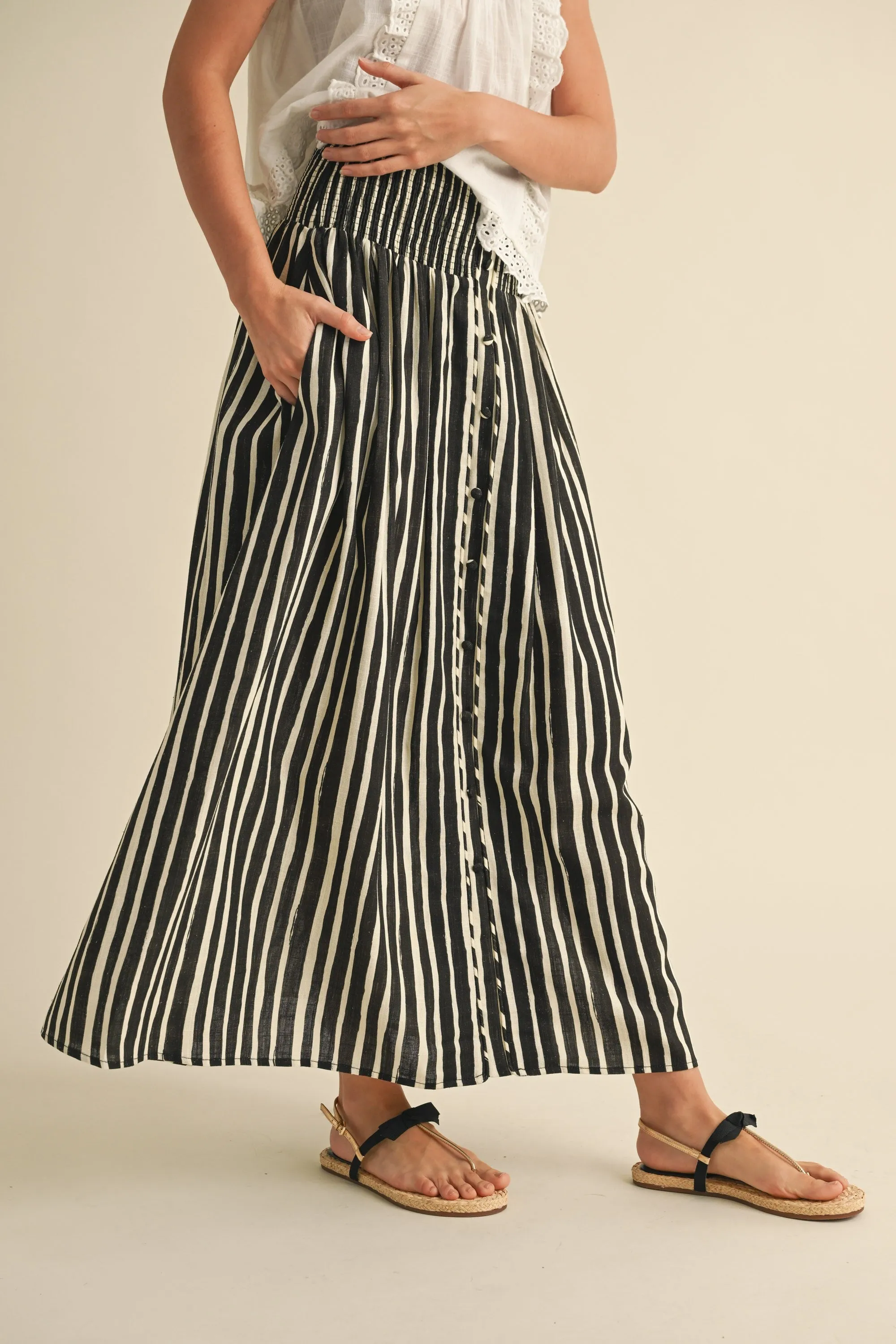 Lauren Striped Maxi Skirt - Black