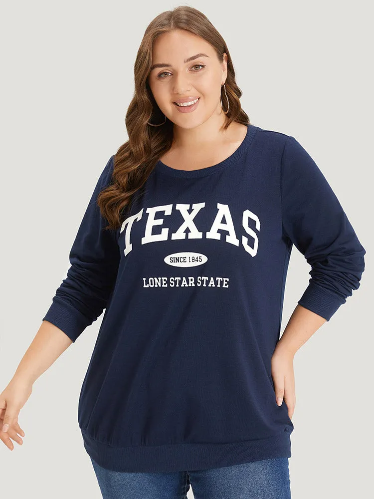 Letter Print Crew Neck Elastic Cuffs Sweatshirt